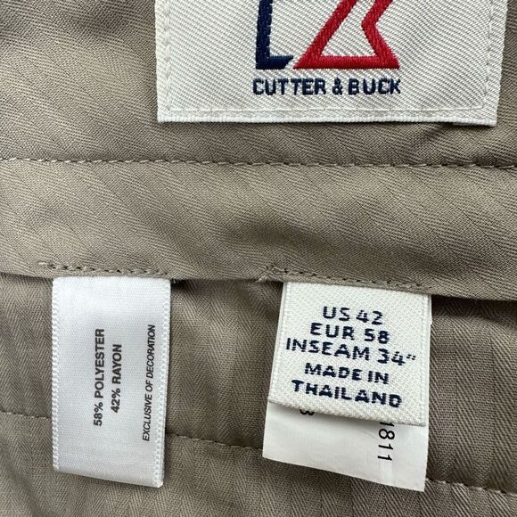 Cutter & Buck Men's Size 42x34 Golf Pants Neutral Oyster Taupe Pleat Front New - Picture 7 of 16